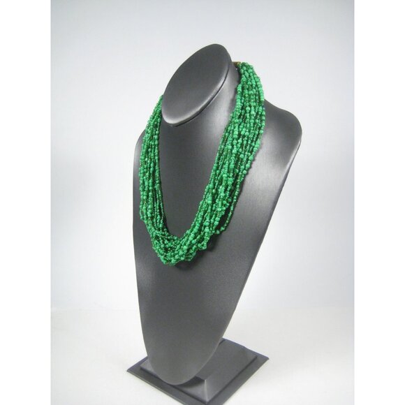 Necklace Glass Beaded Jewelry 22 inch  20 Strands Green Beads Statement - Picture 3 of 12
